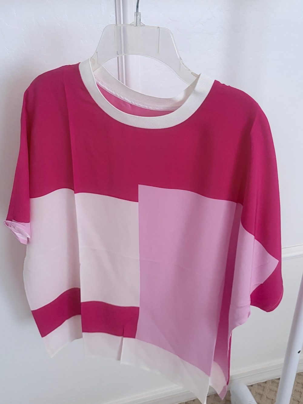 Fuchsia Pink Color-Block Heavy Silk Blouse - Fits M (6-8)